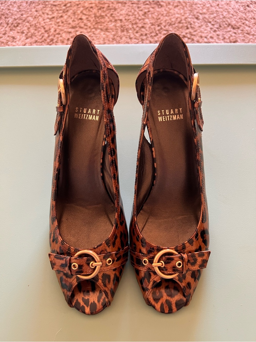 Stuart Weitzman Leopard Print Peep-Toe Pumps